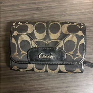 Coach Canvas Wallet in Black and Gold Signature Print